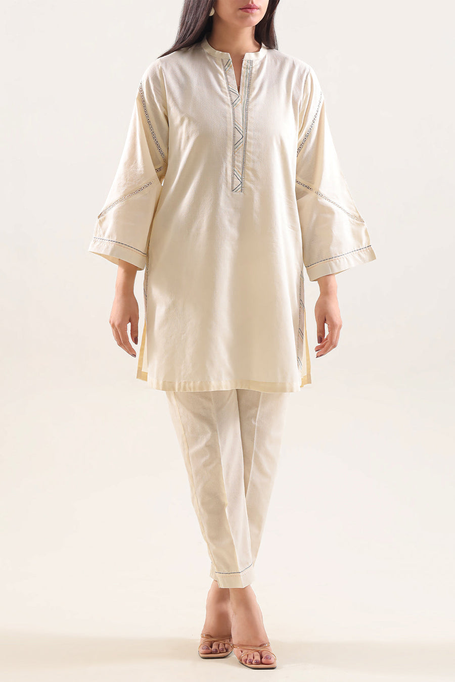 Embroidered Cotton Jacquard Stitched 2 Piece (Shirt/Trouser) - Pehnaawaa
