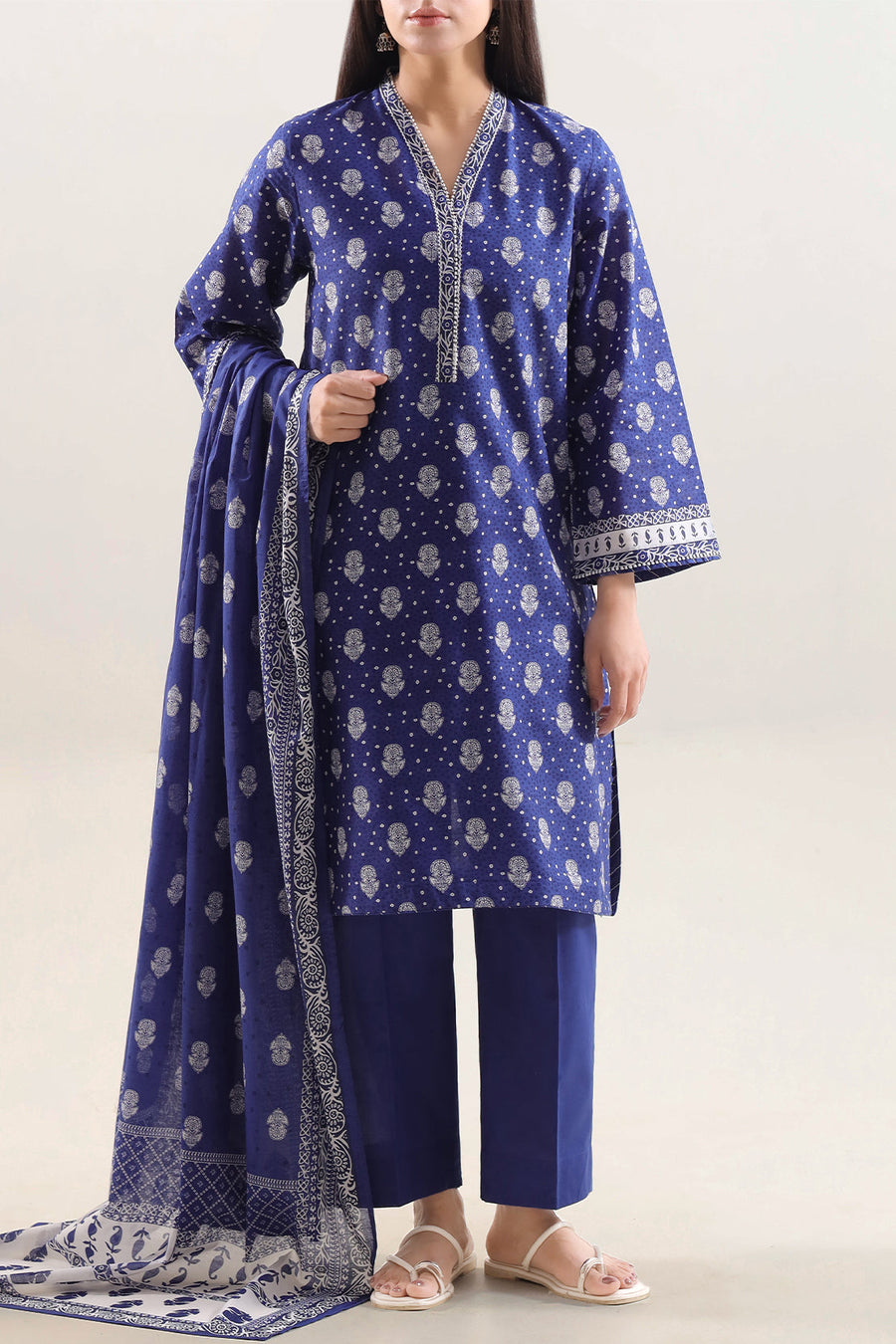 Printed Embroidered Stitched Lawn 3 Piece - Pehnaawaa