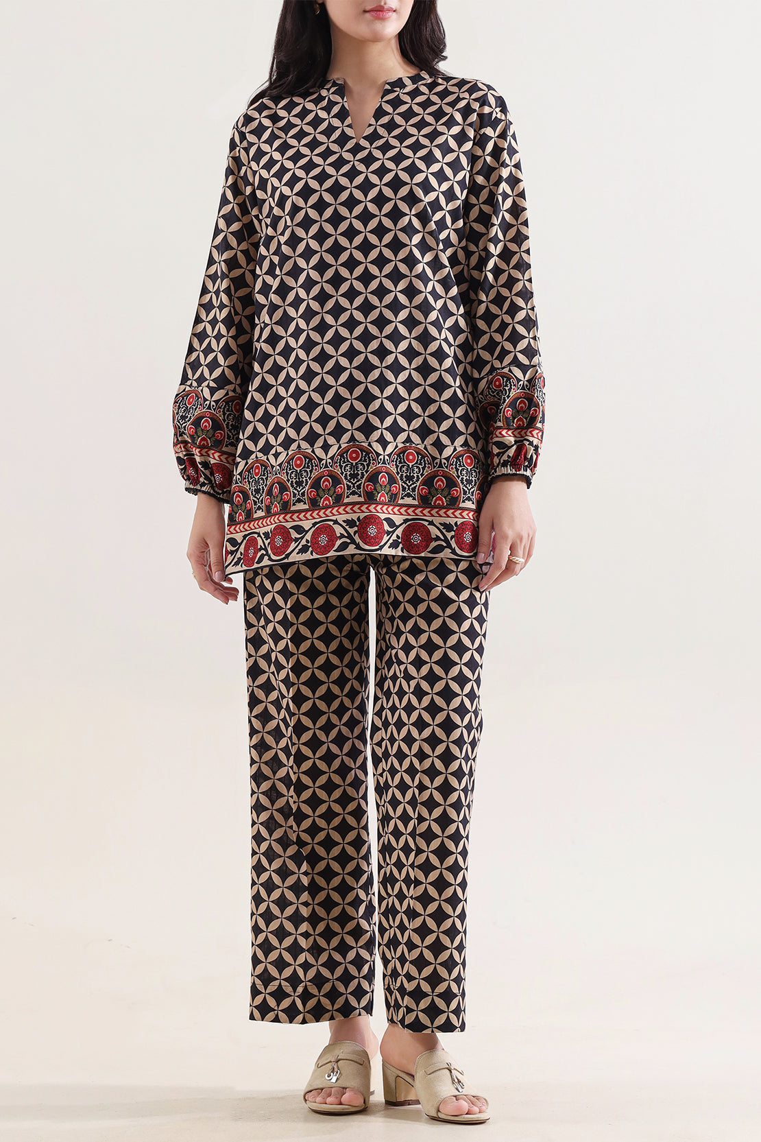 Printed Self Strip Lawn Stitched 2 Piece (Shirt/Trouser)