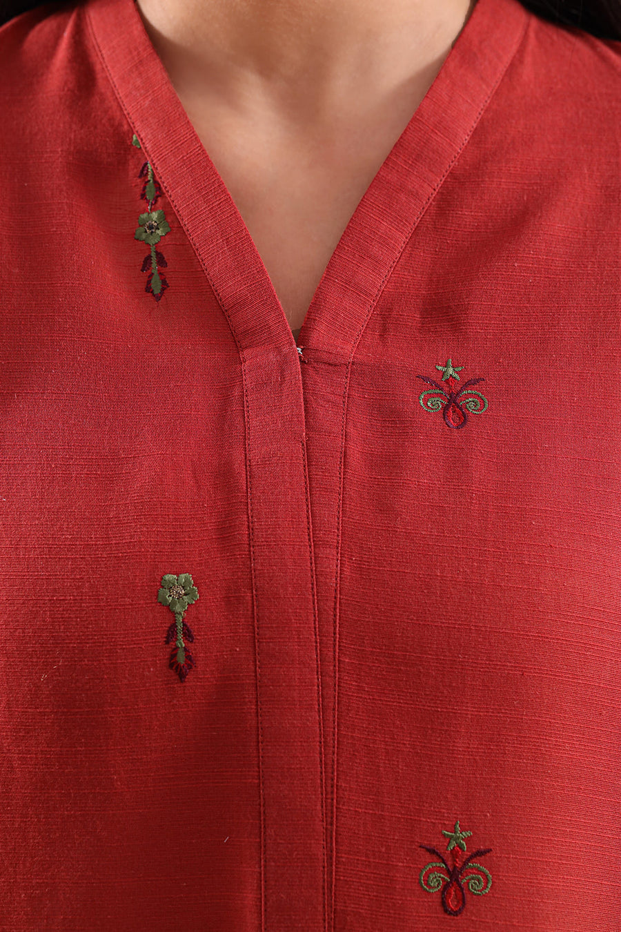 Solid Embroidered Slub Cotton Stitched Shirt - Pehnaawaa