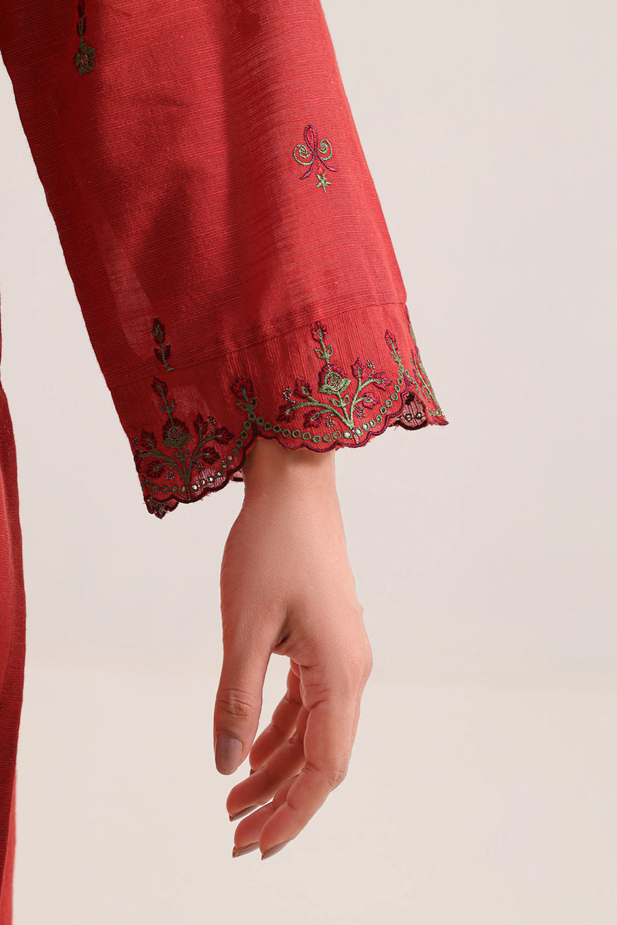 Solid Embroidered Slub Cotton Stitched Shirt - Pehnaawaa