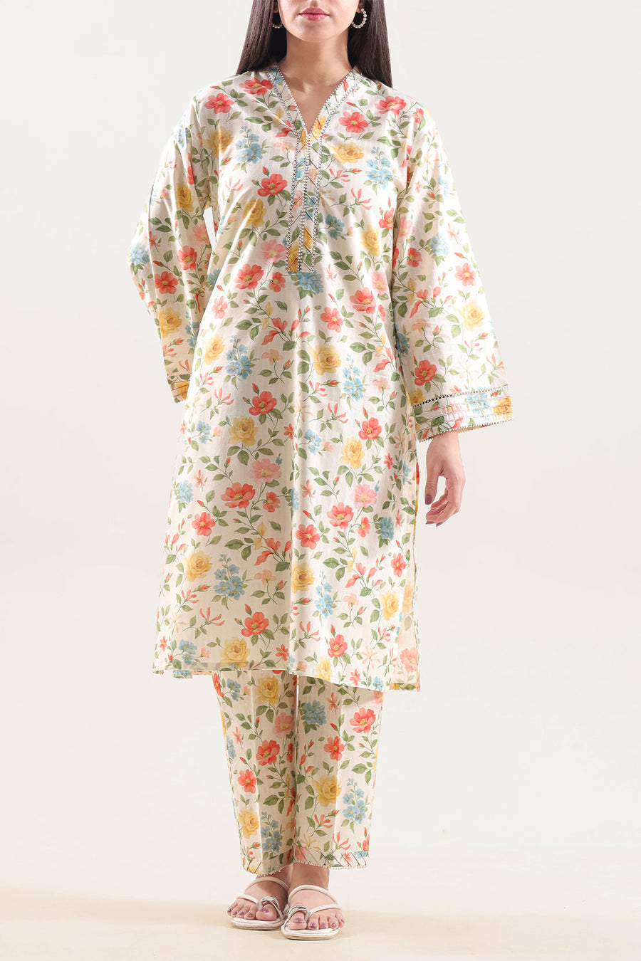 Printed Embroidered Self Strip Lawn Stitched 2 Piece (Shirt/Trouser) - Pehnaawaa