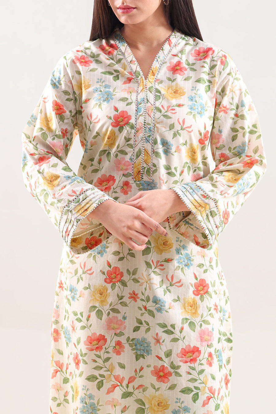 Printed Embroidered Self Strip Lawn Stitched 2 Piece (Shirt/Trouser) - Pehnaawaa