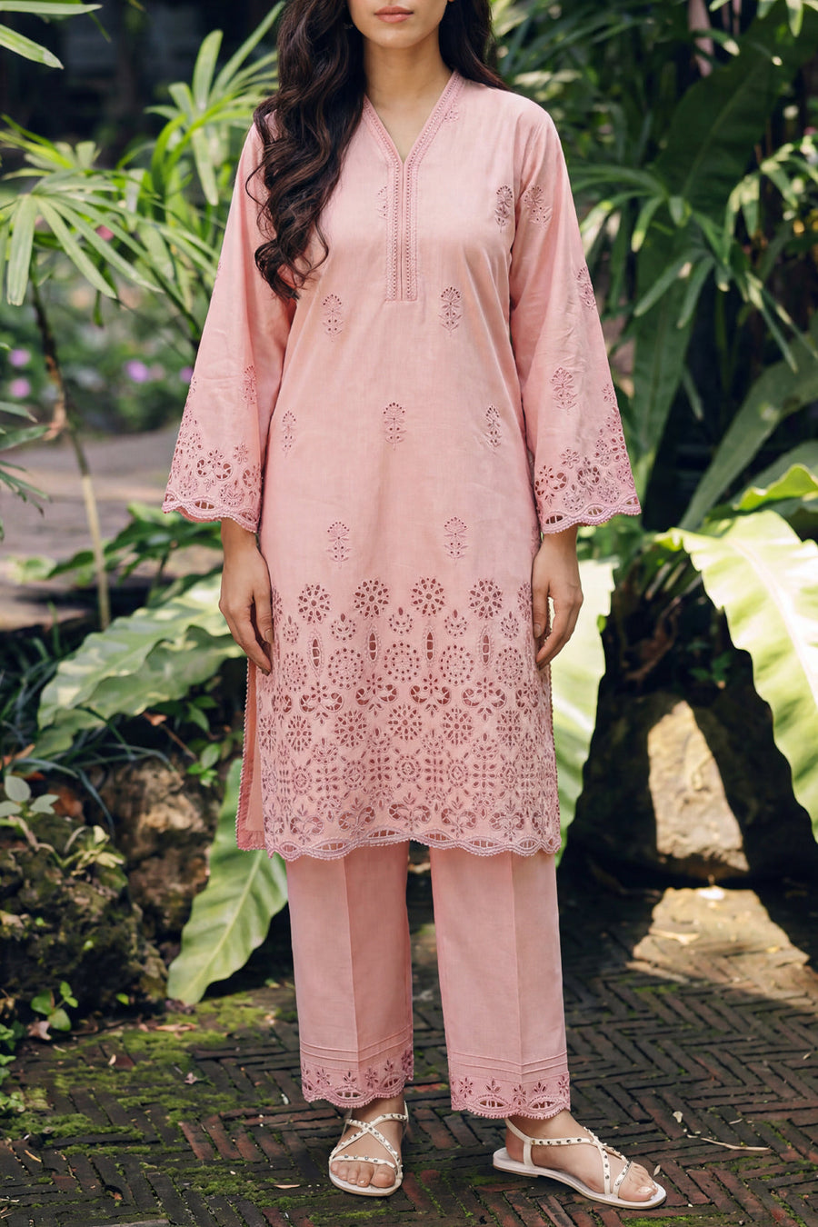 Solid Embroidered Lawn Stitched 2 Piece (Shirt/Trouser) - Pehnaawaa