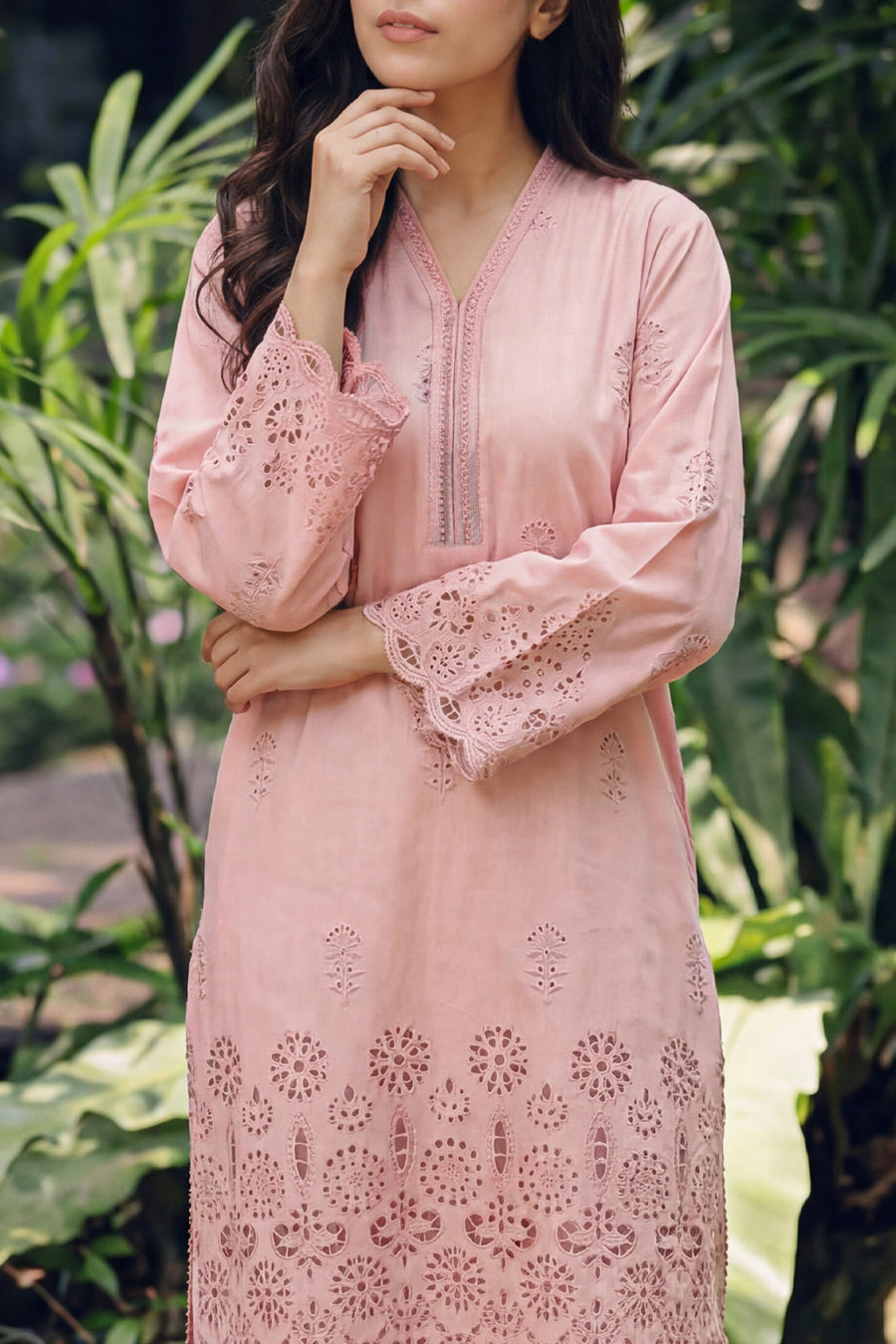 Solid Embroidered Lawn Stitched 2 Piece (Shirt/Trouser) - Pehnaawaa