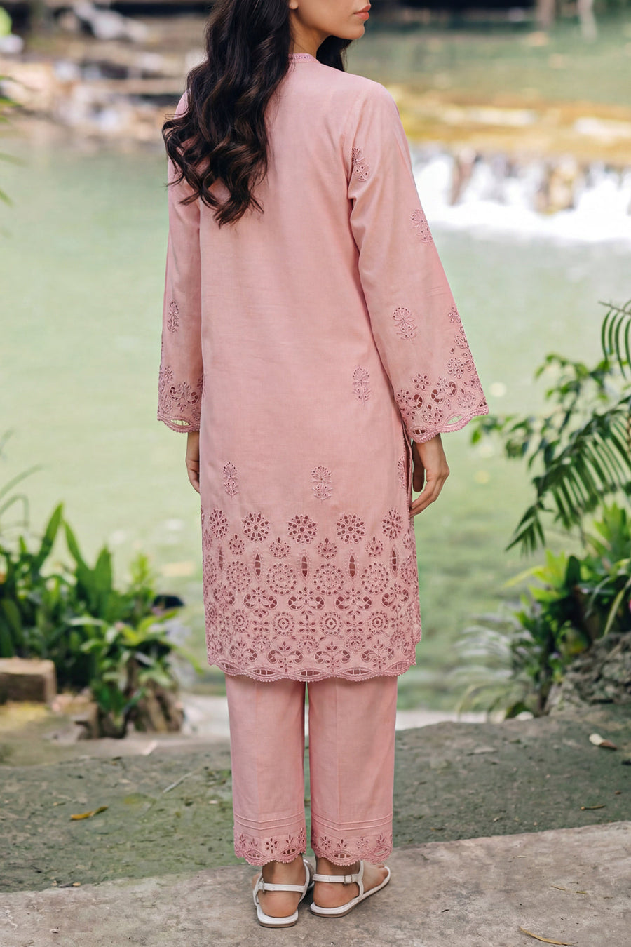 Solid Embroidered Lawn Stitched 2 Piece (Shirt/Trouser) - Pehnaawaa