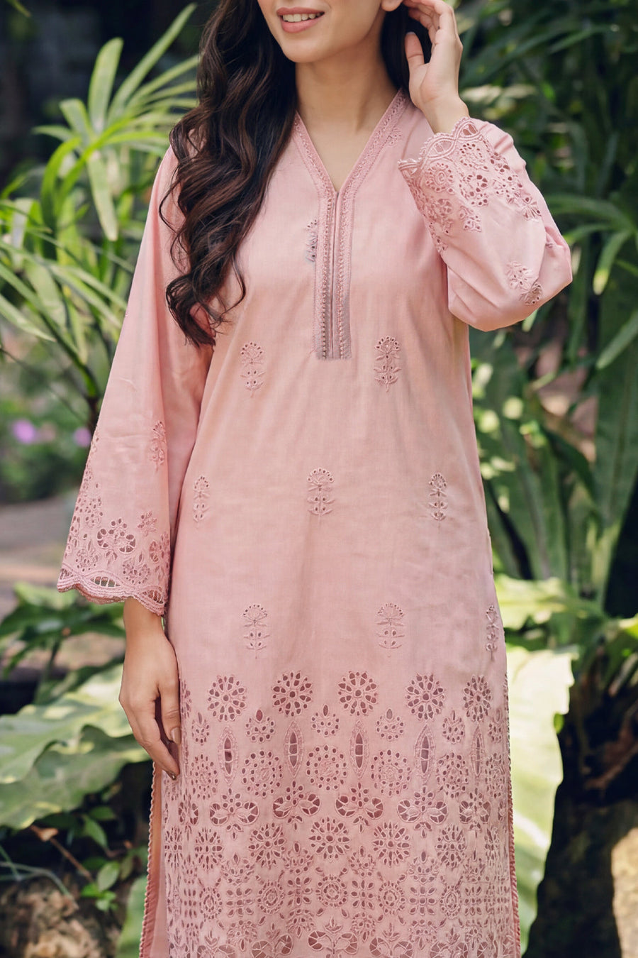 Solid Embroidered Lawn Stitched 2 Piece (Shirt/Trouser) - Pehnaawaa
