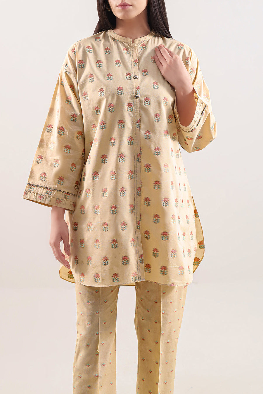 Cotton Jacquard Stitched Shirt - Pehnaawaa