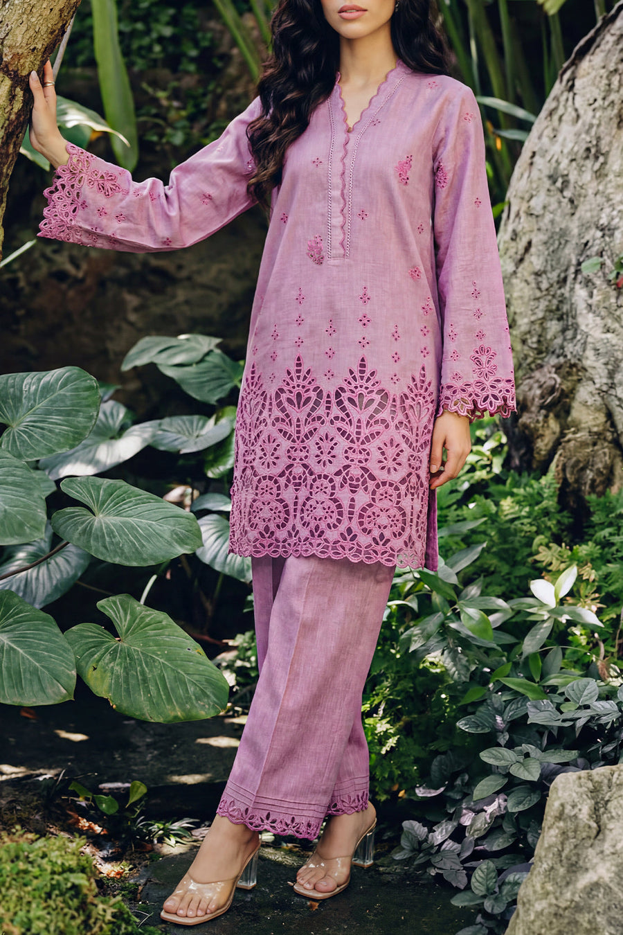 Solid Embroidered Lawn Stitched 2 Piece (Shirt/Trouser) - Pehnaawaa