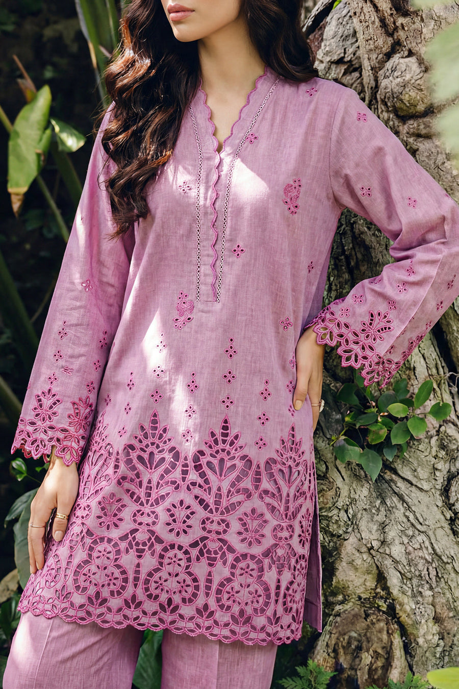 Solid Embroidered Lawn Stitched 2 Piece (Shirt/Trouser) - Pehnaawaa