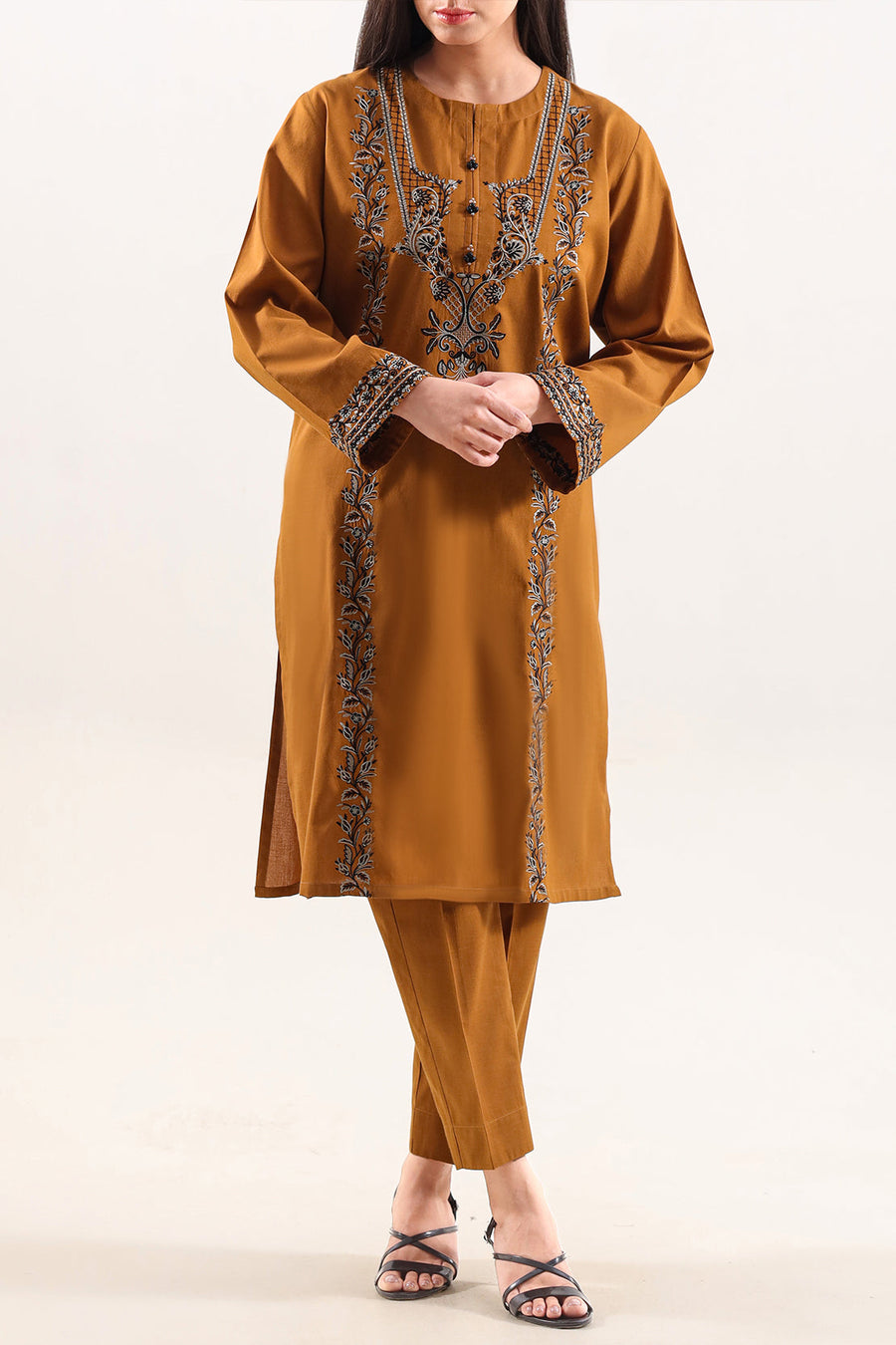Solid Embroidered Cotton Stitched 2 Piece (Shirt/Trouser) - Pehnaawaa