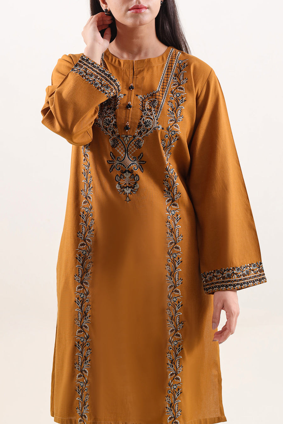 Solid Embroidered Cotton Stitched 2 Piece (Shirt/Trouser) - Pehnaawaa