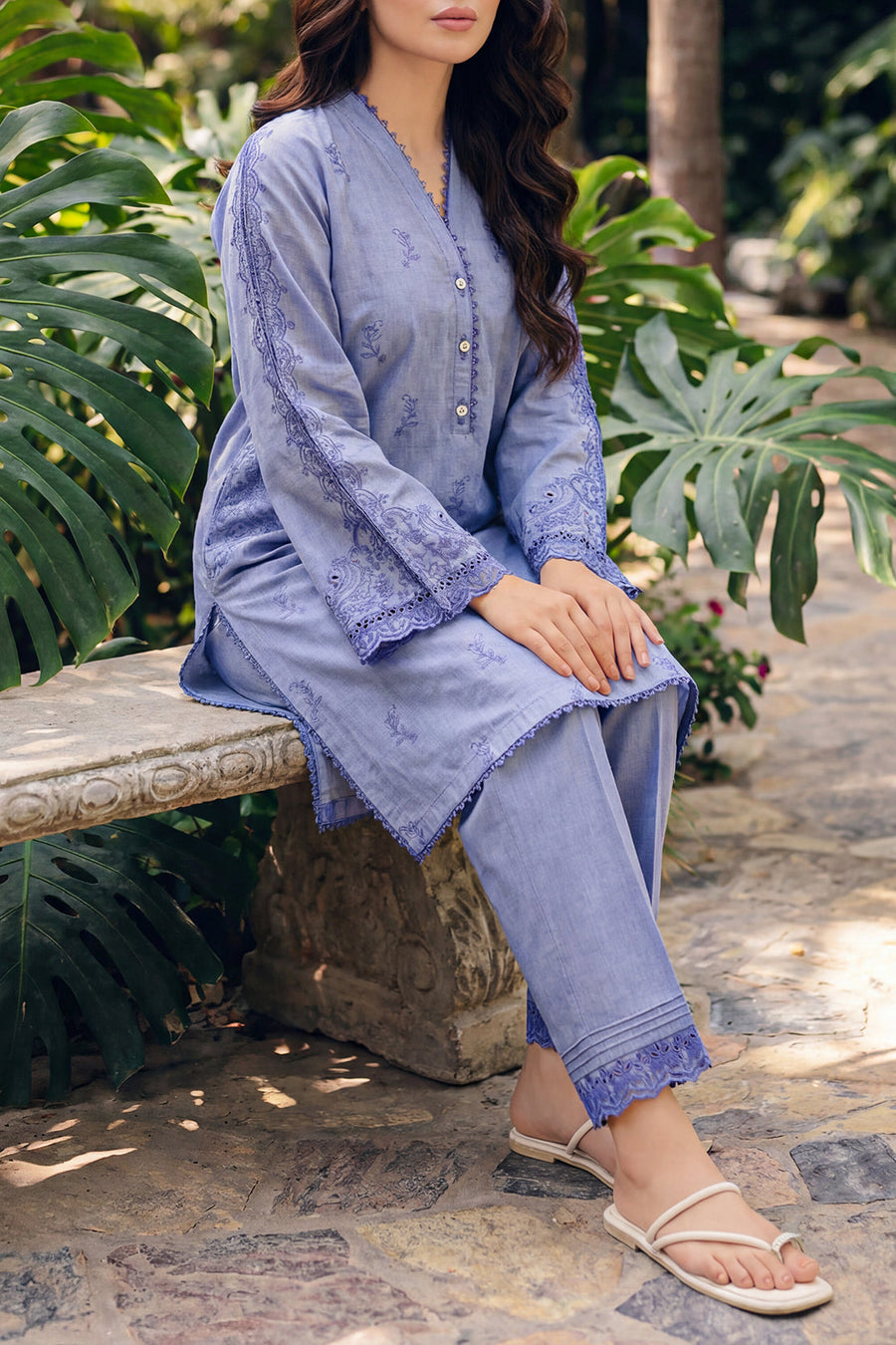 Solid Embroidered Lawn Stitched 2 Piece (Shirt/Trouser) - Pehnaawaa