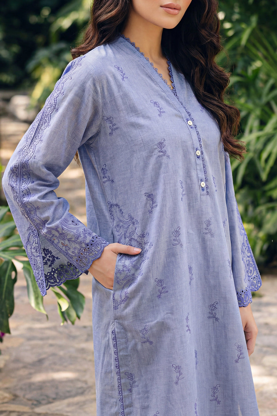 Blue Lawn Embroidered | Stitched SP-11873 144169 HR - Pehnaawaa