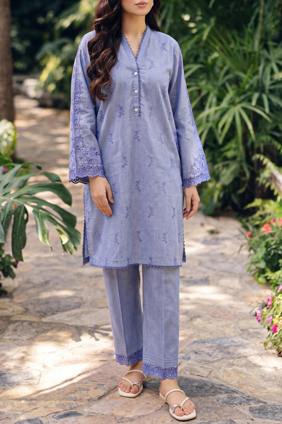 Blue Lawn Embroidered | Stitched SP-11873 144169 HR - Pehnaawaa
