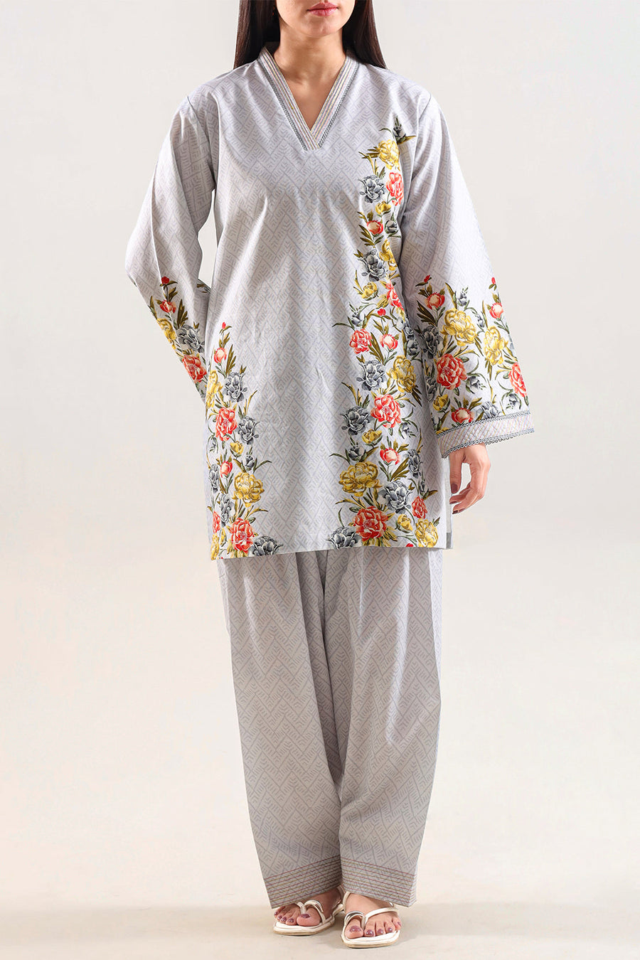Printed Embroidered Khaddar Stitched Shirt