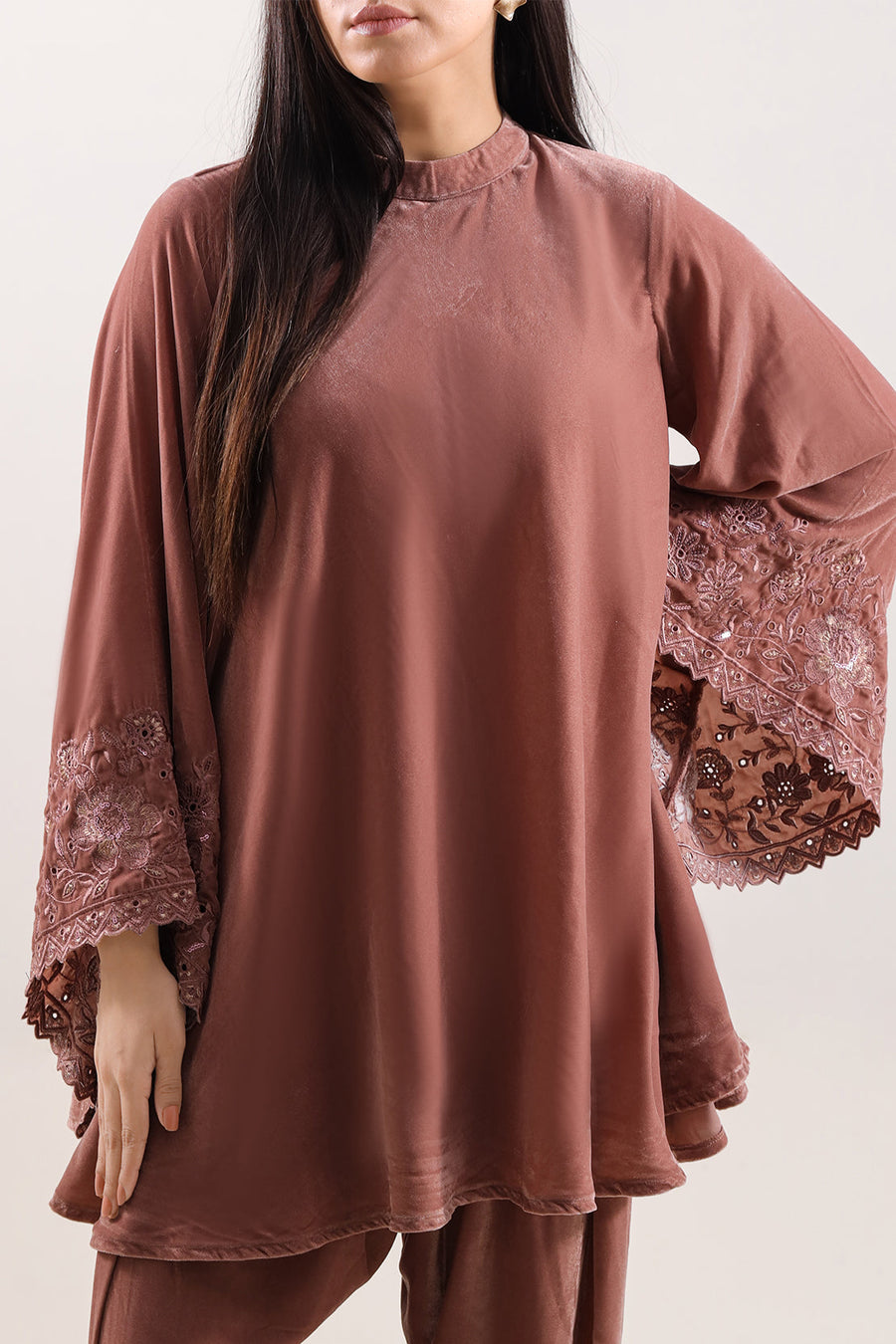 Solid Embroidered Velvet Stitched (Shirt/Trouser)