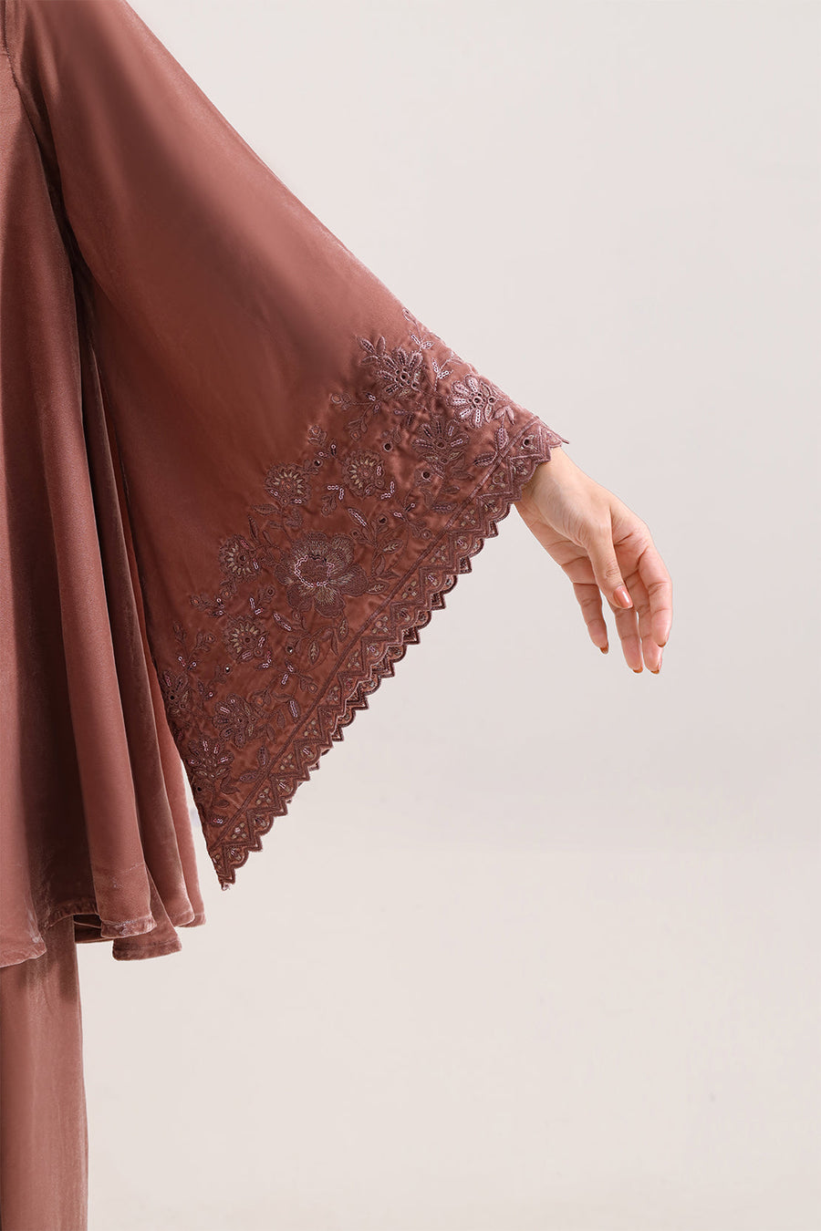 Solid Embroidered Velvet Stitched (Shirt/Trouser)