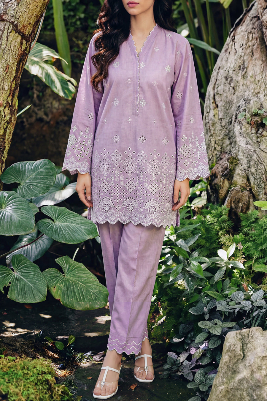 Solid Embroidered Lawn Stitched 2 Piece (Shirt/Trouser) - Pehnaawaa