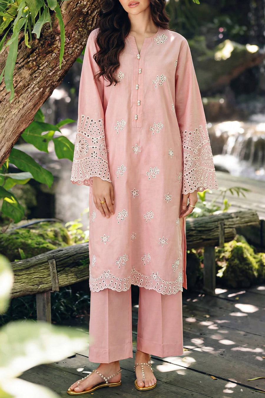 Solid Embroidered Lawn Stitched 2 Piece (Shirt/Trouser) - Pehnaawaa