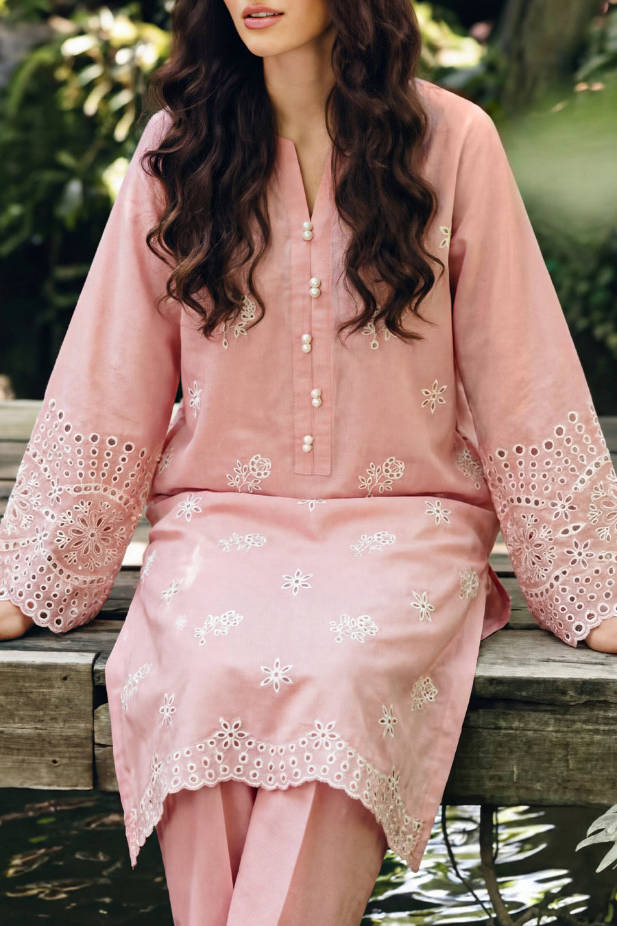 Solid Embroidered Lawn Stitched 2 Piece (Shirt/Trouser) - Pehnaawaa
