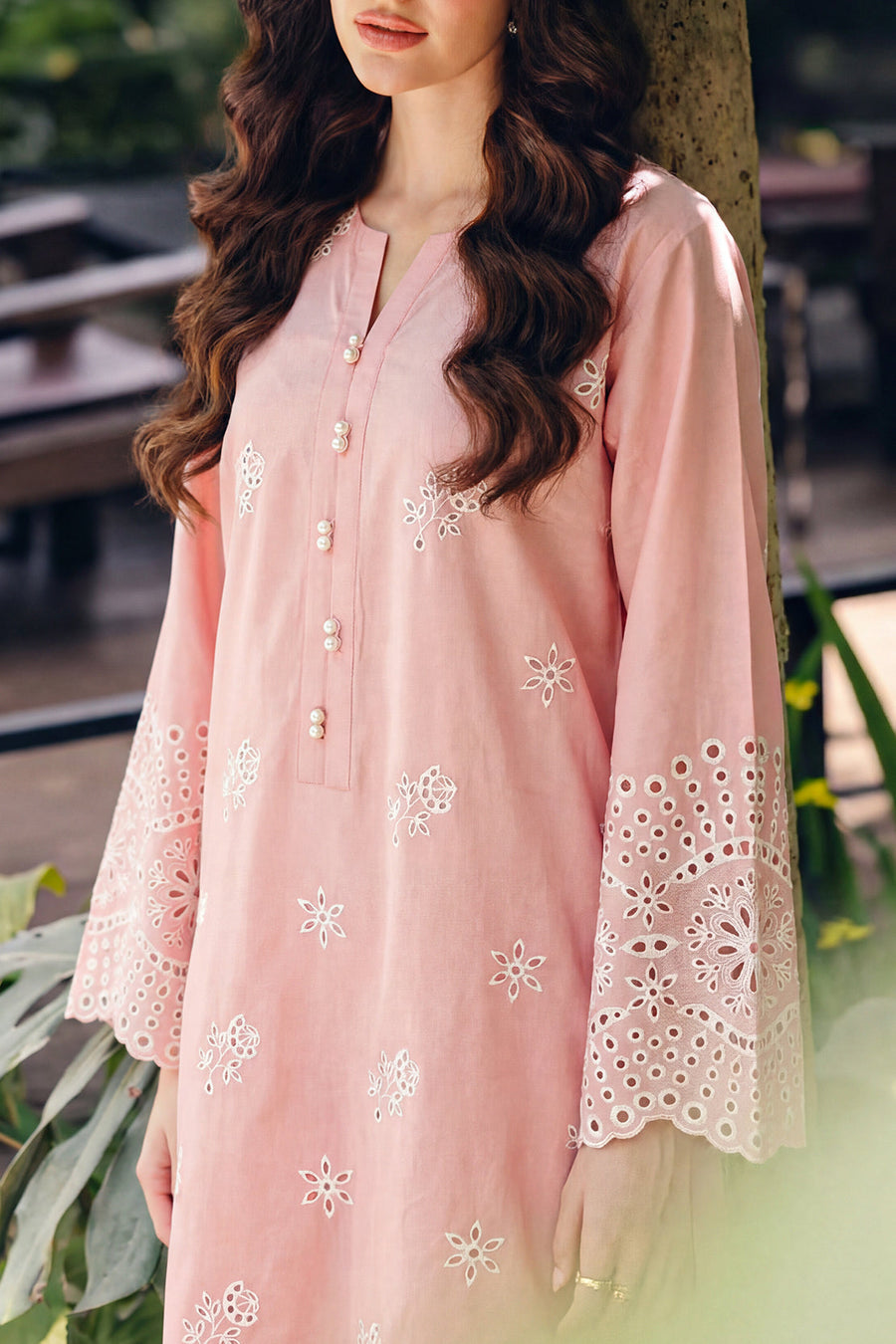 Peach Lawn Embroidered | Stitched SP-12132 140582 - Pehnaawaa