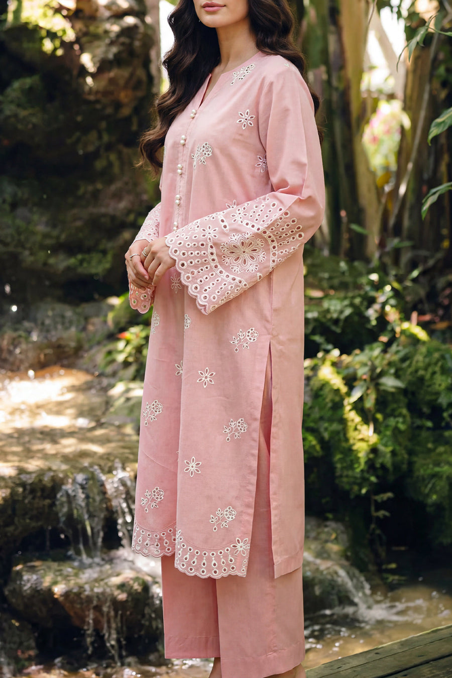 Peach Lawn Embroidered | Stitched SP-12132 140582 - Pehnaawaa