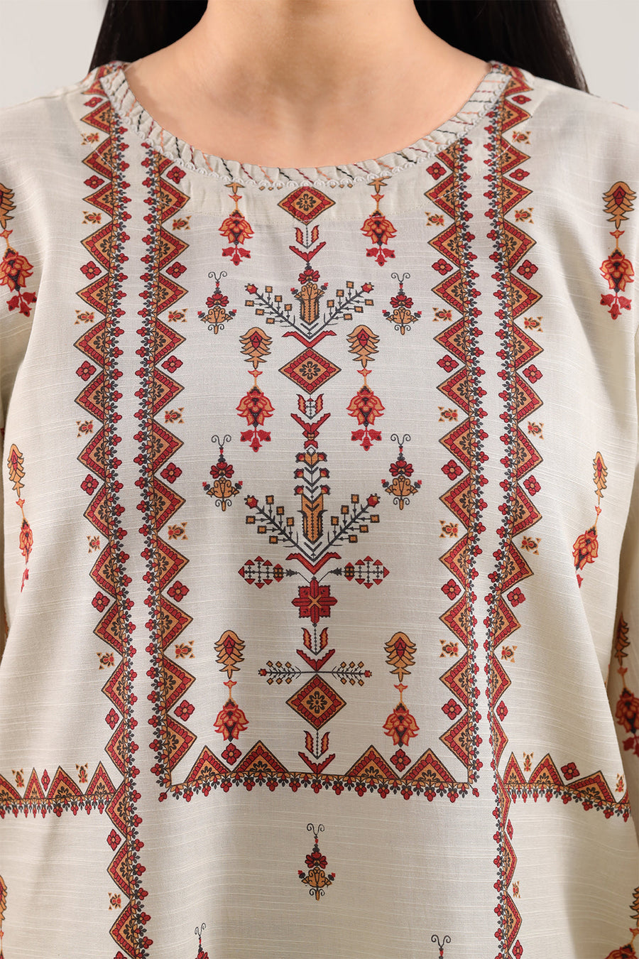 Printed Fancy Jacquard Khaddar Stitched 3 Piece - Pehnaawaa