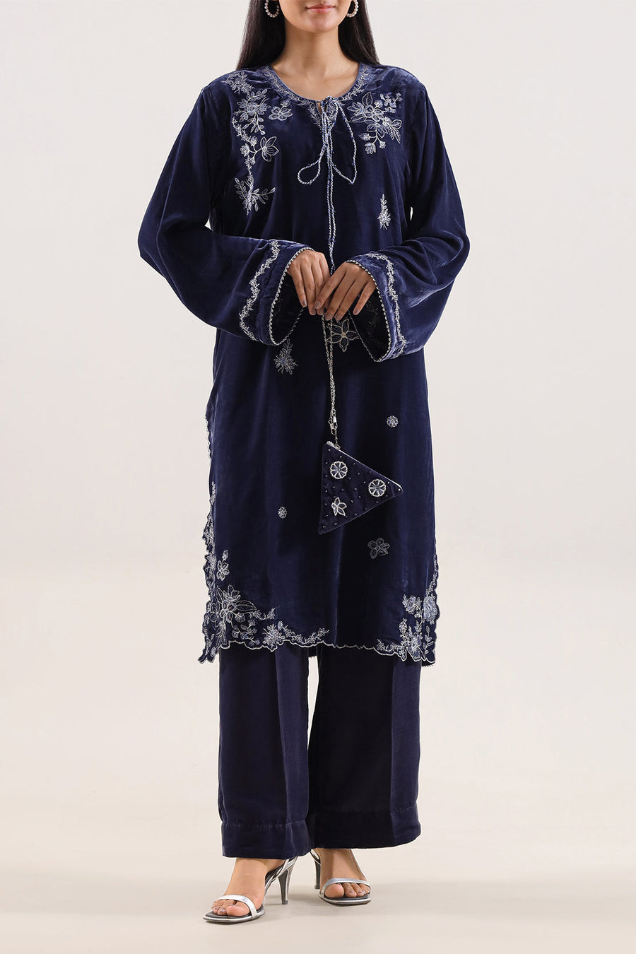 Solid Embroidered Velvet Stitched (Shirt/Trouser)