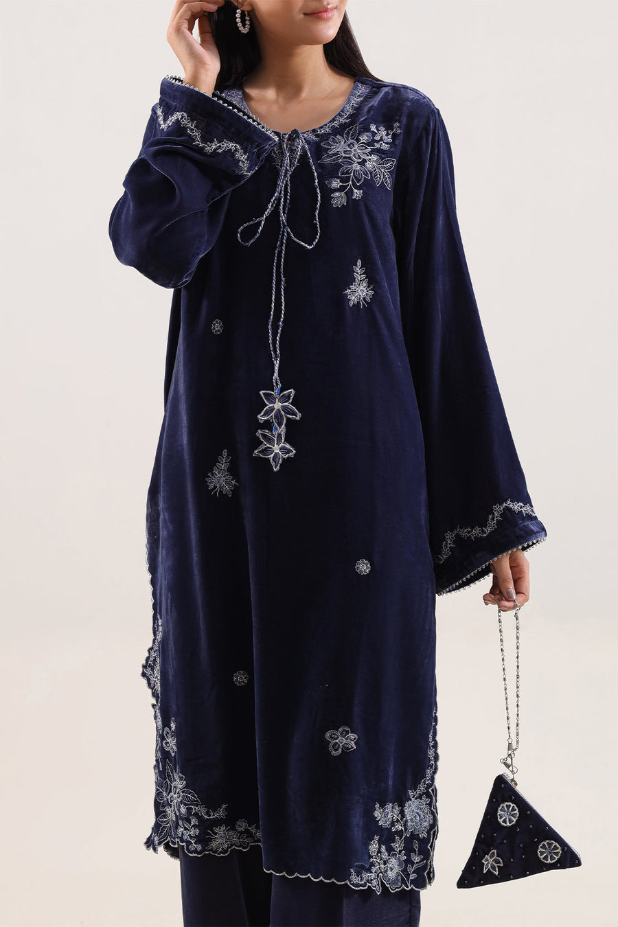 Solid Embroidered Velvet Stitched (Shirt/Trouser)