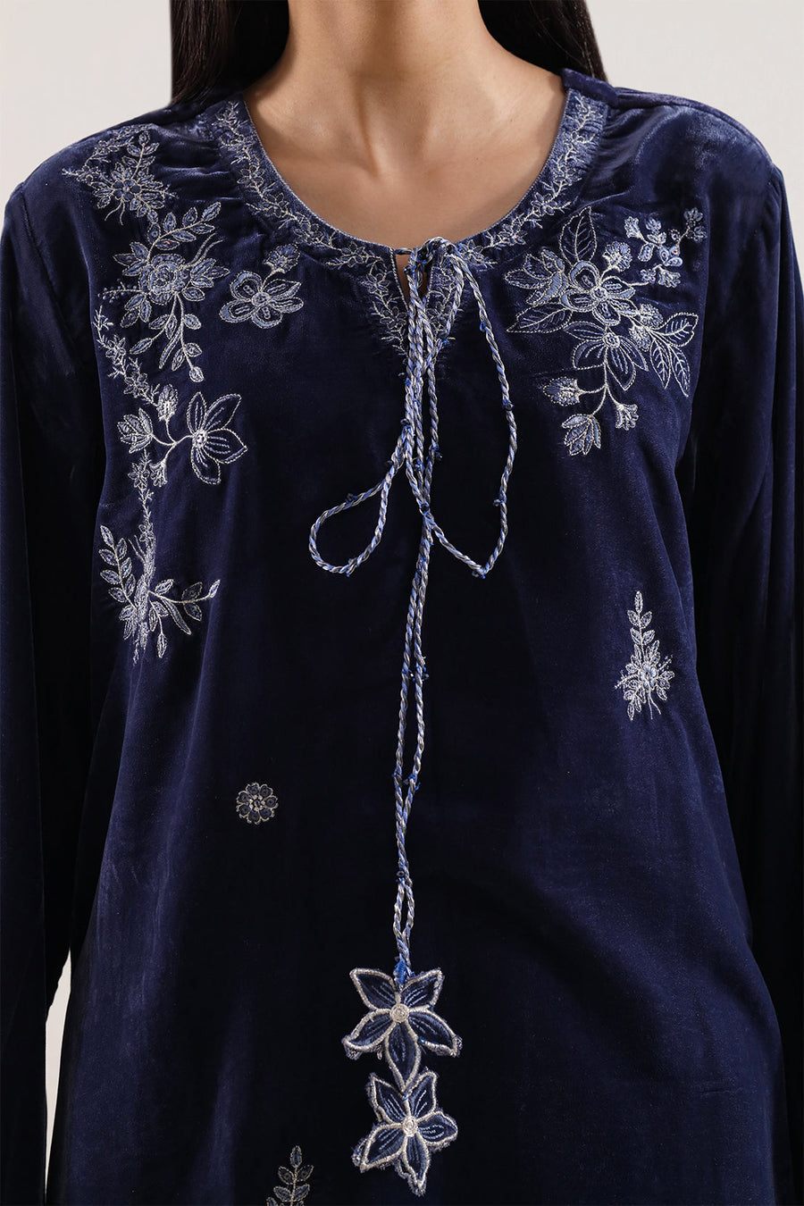 Solid Embroidered Velvet Stitched (Shirt/Trouser)