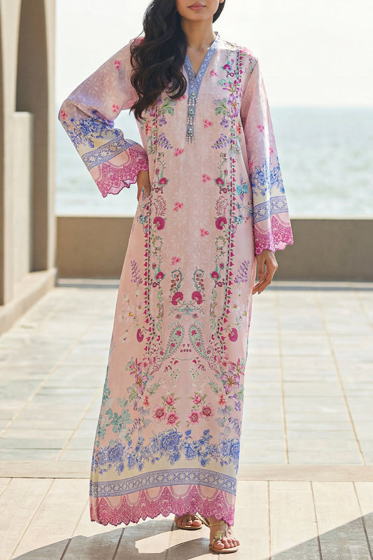 Printed Kaftaan Shamose Silk Stitched Dress - Pehnaawaa