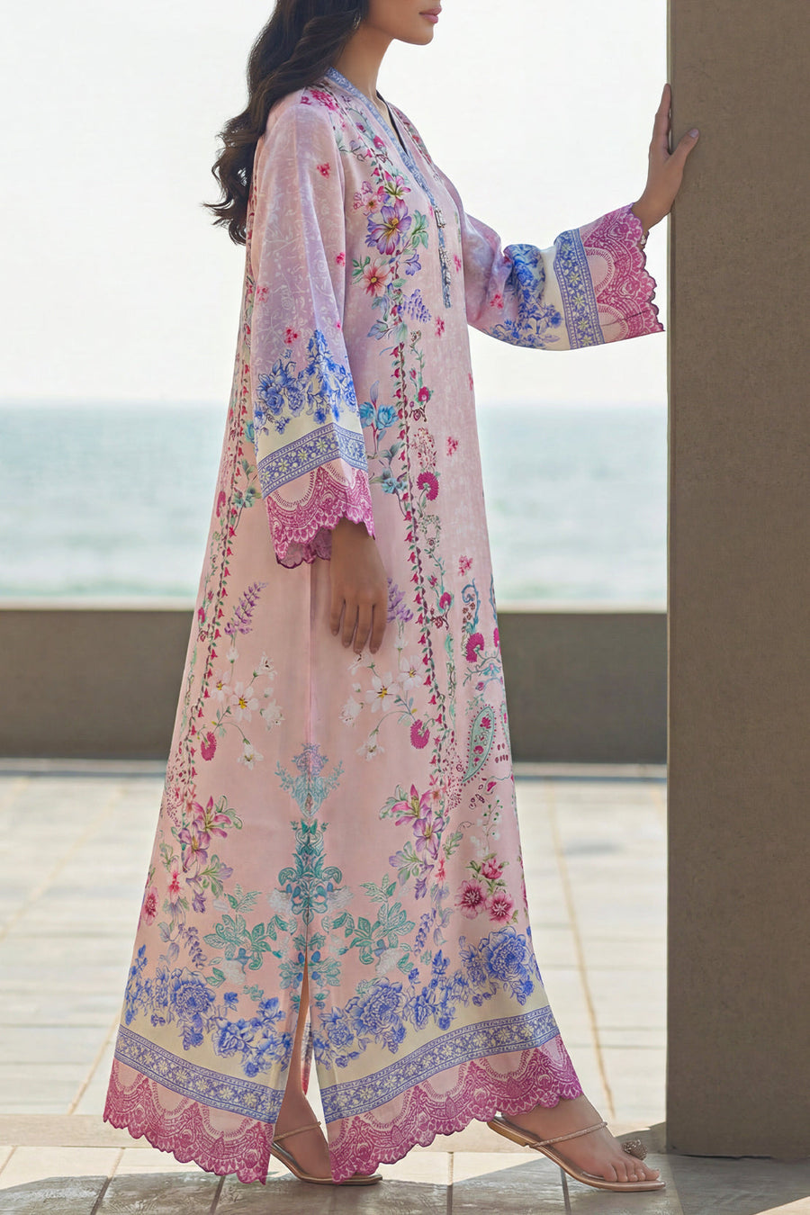 Printed Kaftaan Shamose Silk Stitched Dress - Pehnaawaa