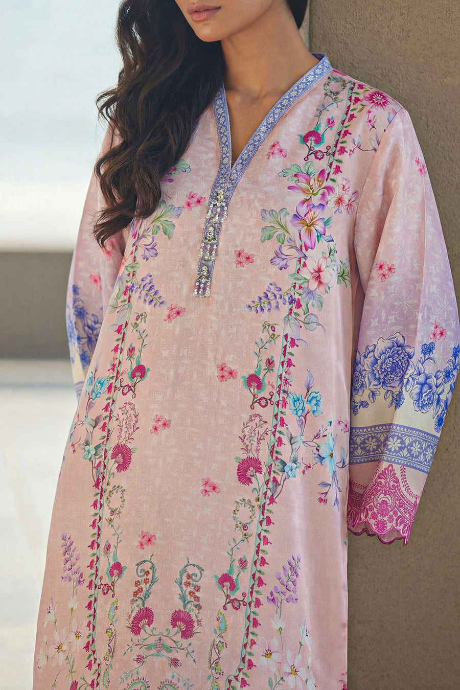 Printed Kaftaan Shamose Silk Stitched Dress - Pehnaawaa