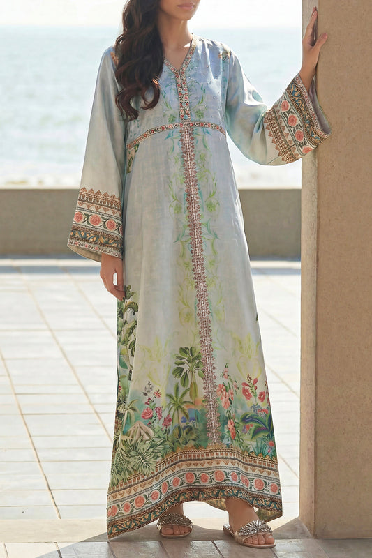 Printed Kaftaan Shamose Silk Stitched Dress - Pehnaawaa