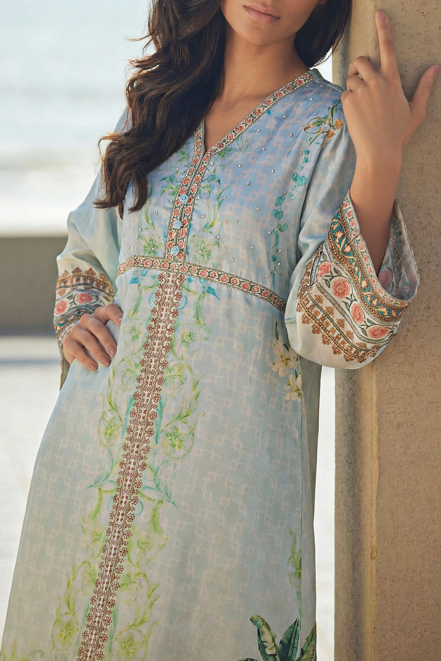 Printed Kaftaan Shamose Silk Stitched Dress - Pehnaawaa
