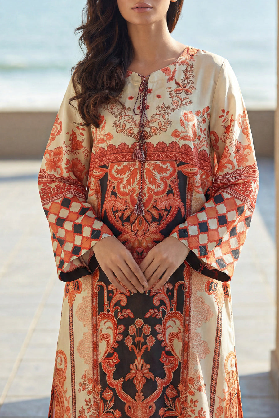 Printed Kaftaan Shamose Silk Stitched Dress - Pehnaawaa