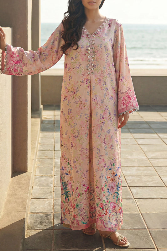 Printed Kaftaan Shamose Silk Stitched Dress - Pehnaawaa