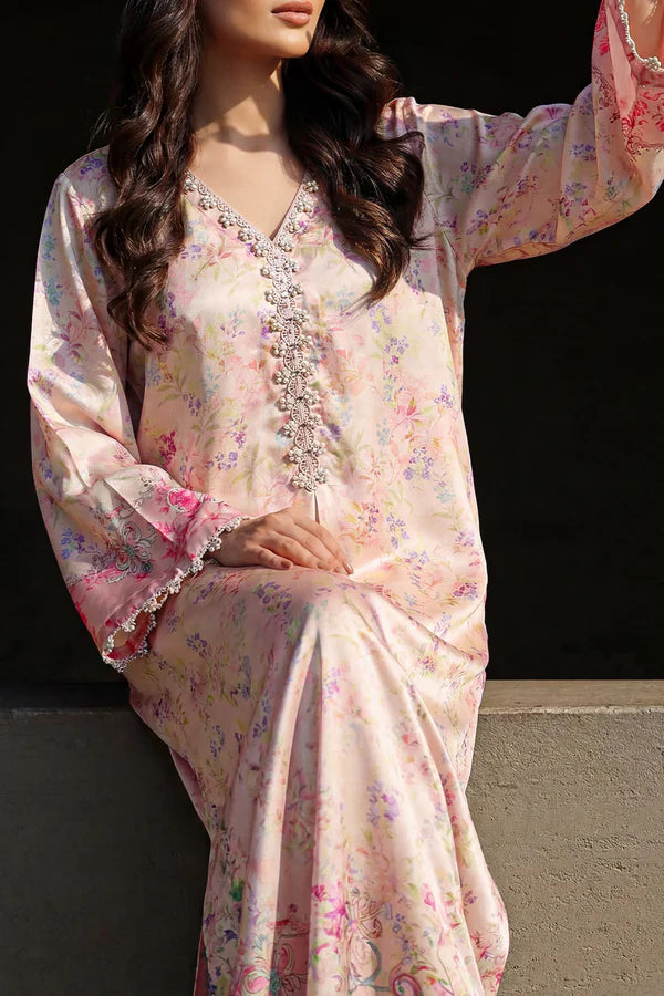 Peach Shamose Silk Stitched Dress - Pehnaawaa