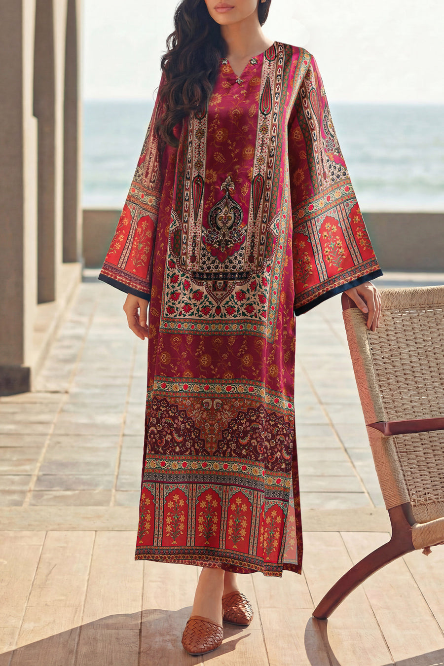 Printed Kaftaan Shamose Silk Stitched Dress