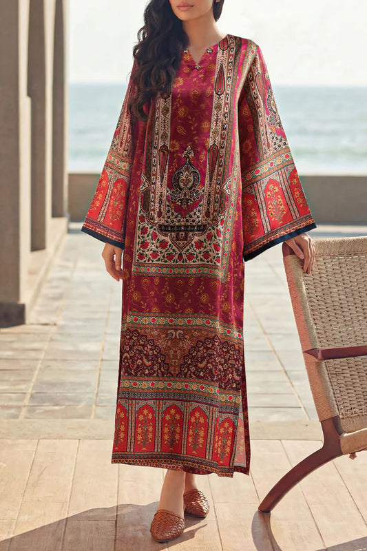 Maroon Shamose Silk Stitched Dress - Pehnaawaa