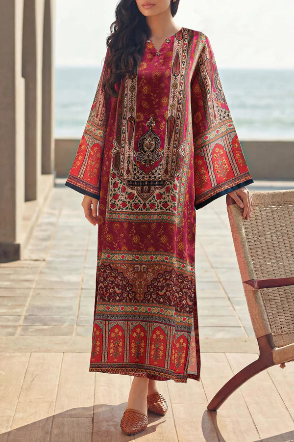 Maroon Shamose Silk Stitched Dress - Pehnaawaa