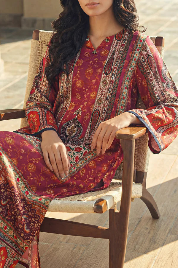 Maroon Shamose Silk Stitched Dress - Pehnaawaa