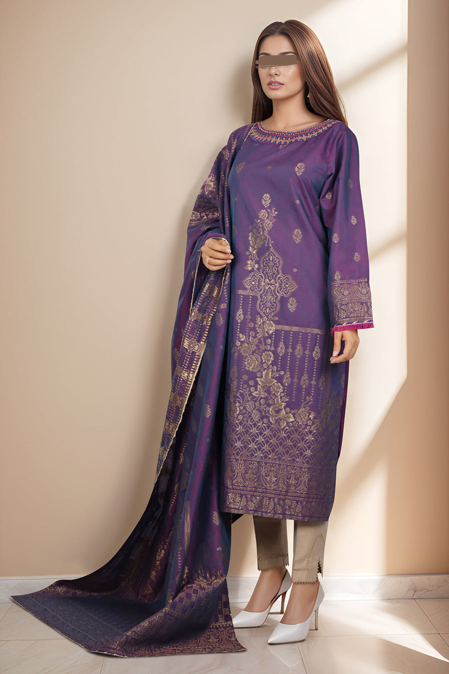 Embroidered Cotton Jacquard Stitched 2 Piece (Shirt/Dupatta) - Pehnaawaa