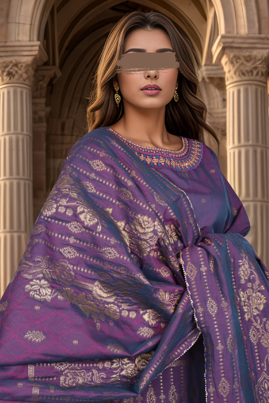 Embroidered Cotton Jacquard Stitched 2 Piece (Shirt/Dupatta) - Pehnaawaa