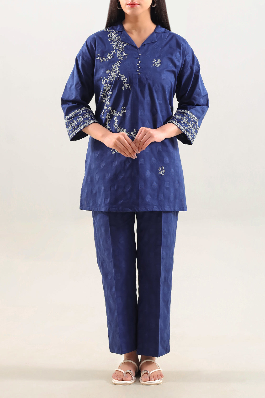 Embroidered Cotton Jacquard Stitched 2 Piece (Shirt/Trouser)