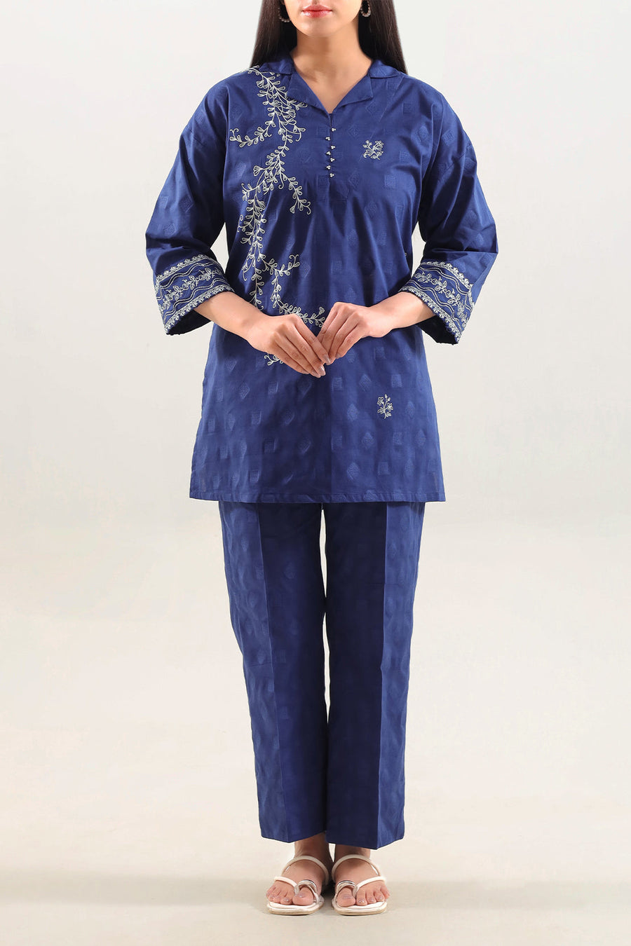 Embroidered Cotton Jacquard Stitched 2 Piece (Shirt/Trouser) - Pehnaawaa