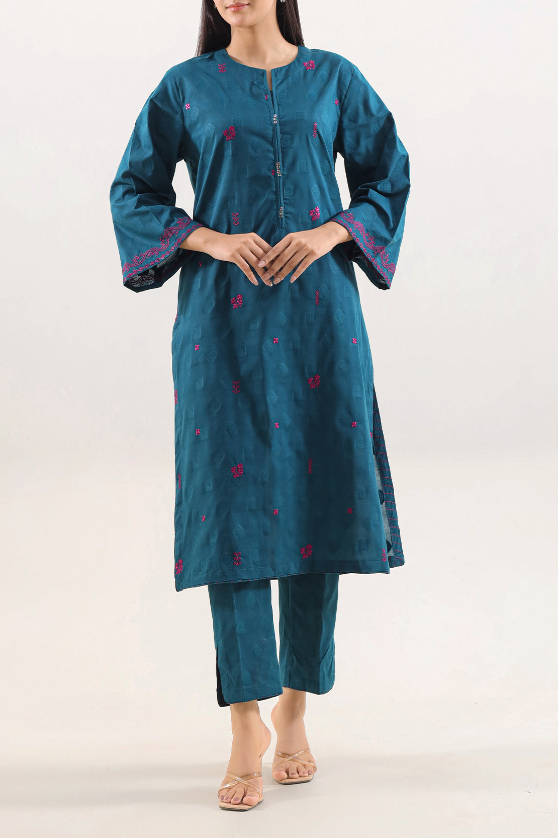 Embroidered Cotton Jacquard Stitched 2 Piece (Shirt/Trouser)