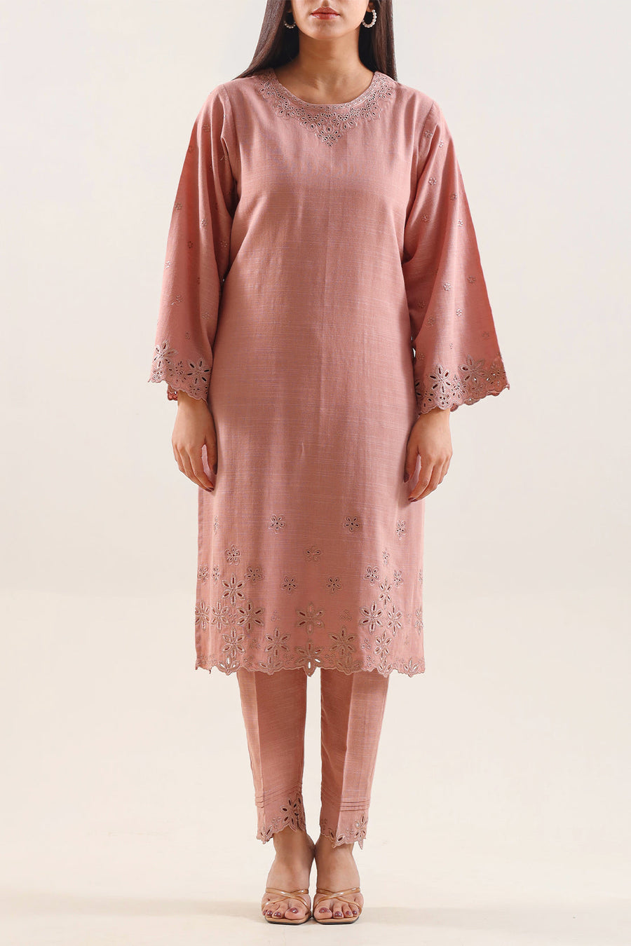 Solid Embroidered Khaddar Stitched 2 Piece (Shirt/Trouser) - Pehnaawaa
