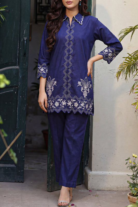 Solid Embroidered Poplin Stitched 2 piece (Shirt/Trouser) - Pehnaawaa